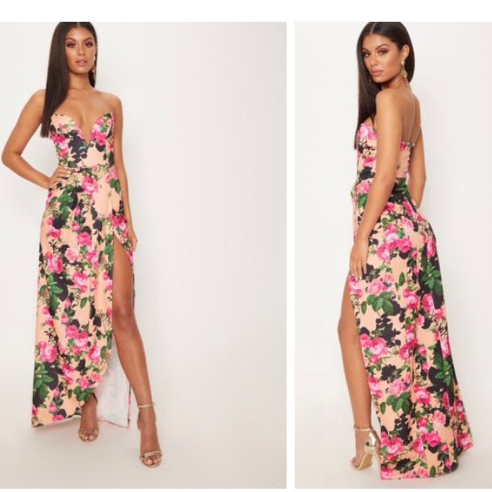 Peach Floral Draped Wrap Detail Bandeau